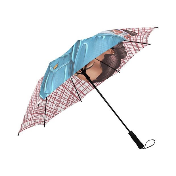 Black Girl Jean Jacket Semi-Automatic Foldable Umbrella