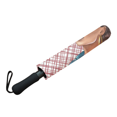 Black Girl Jean Jacket Semi-Automatic Foldable Umbrella
