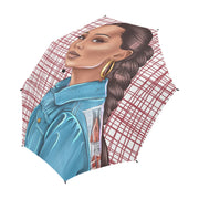 Black Girl Jean Jacket Semi-Automatic Foldable Umbrella